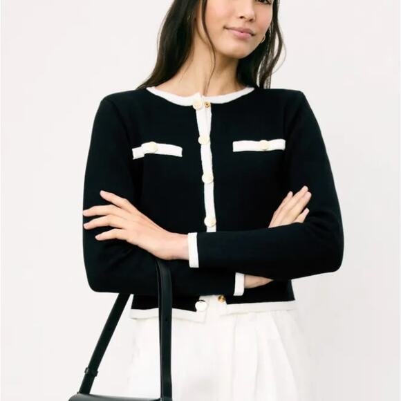 Alexia Admor Black White Career Cardigan Sweater XL Preppy Bolero Jacket $169 - Picture 1 of 13